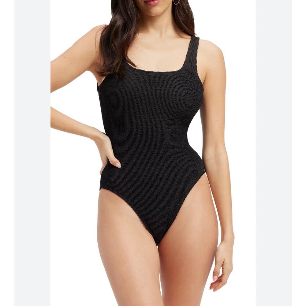 Good American Crinkle Scoop Back One Piece Swimsuit Black S/M NWT
